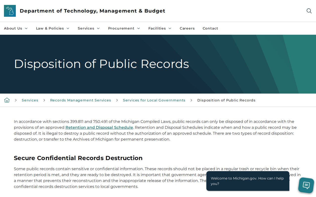 Michigan public-record transfer and disposition guidance
